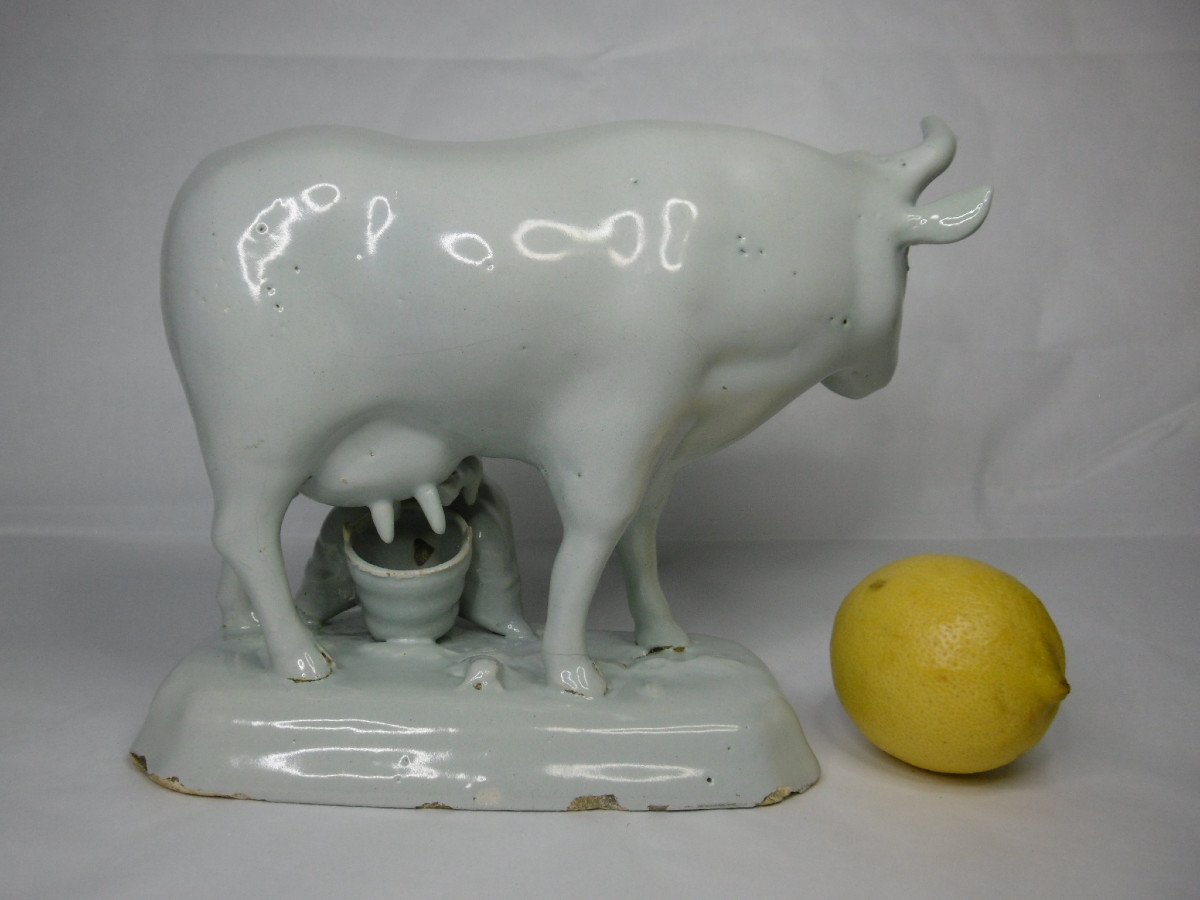 Faience From Delft Group The Milkmaid And Her Cow From The 18th Century-photo-4