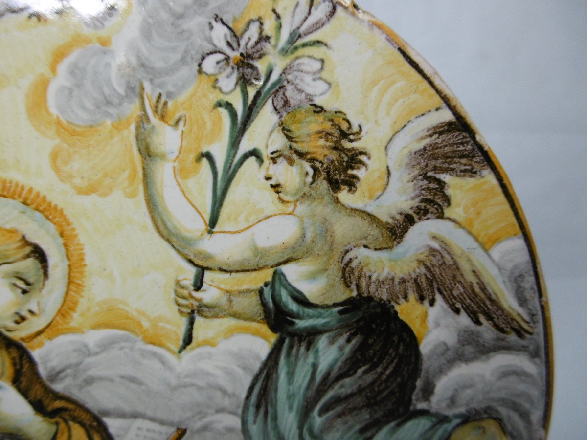 Castelli Earthenware Plate Decorated With The Annunciation Period Early 18th Century-photo-2