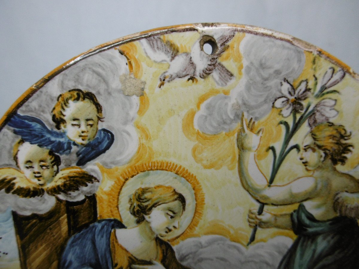 Castelli Earthenware Plate Decorated With The Annunciation Period Early 18th Century-photo-4