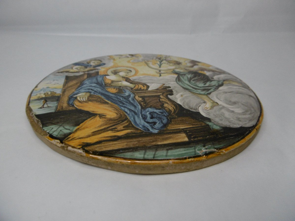Castelli Earthenware Plate Decorated With The Annunciation Period Early 18th Century-photo-2