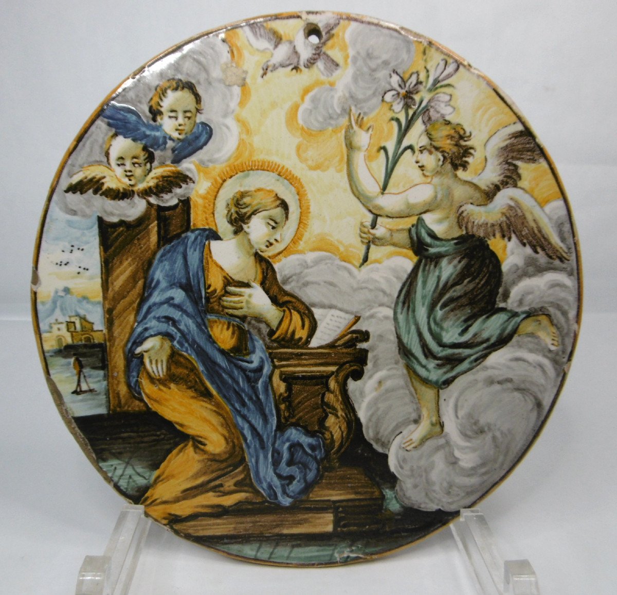 Castelli Earthenware Plate Decorated With The Annunciation Period Early 18th Century
