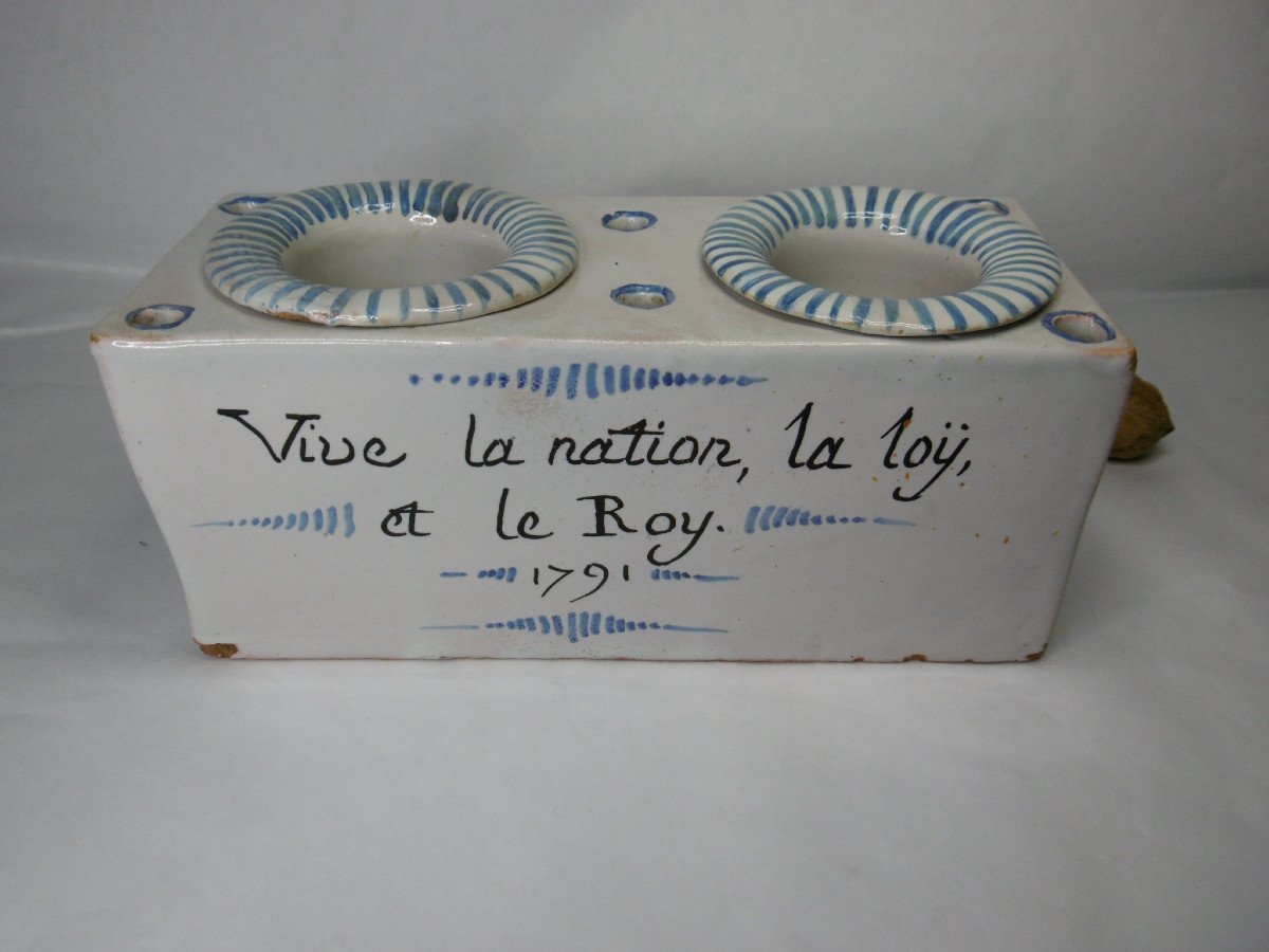 Revolutionary Inkwell In Faience From Ancy Le Franc From The 18th Century-photo-2