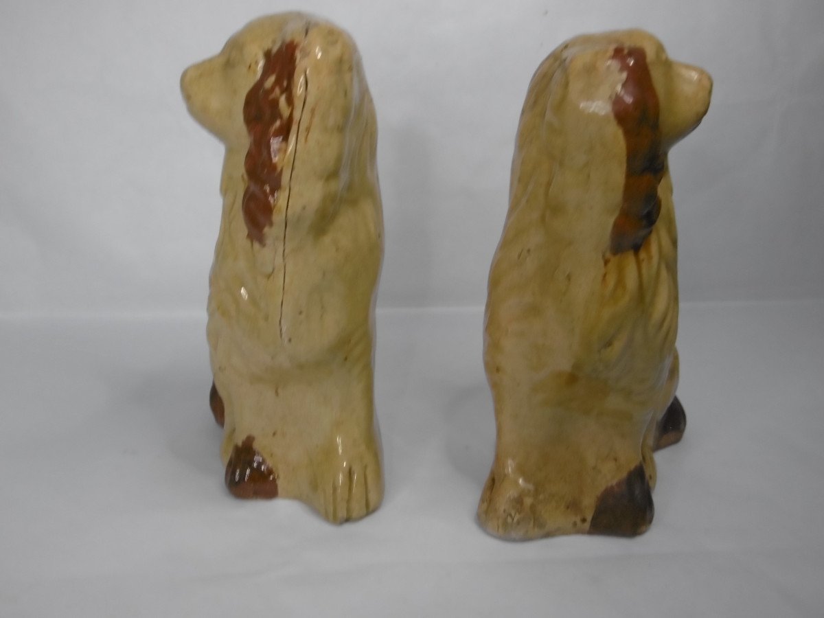 Apt Faience Pair Of English Dogs From The 19th Century-photo-2