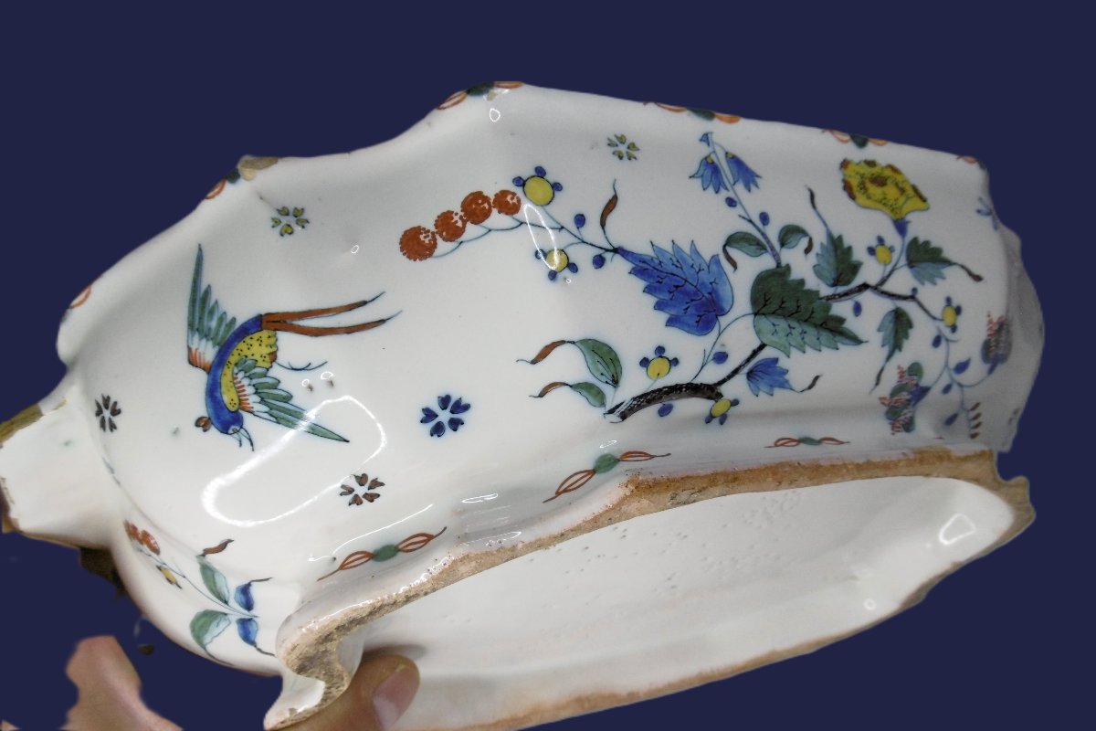 Rouen Earthenware Vegetable Dish With Flowered Hedge 18th Century-photo-2