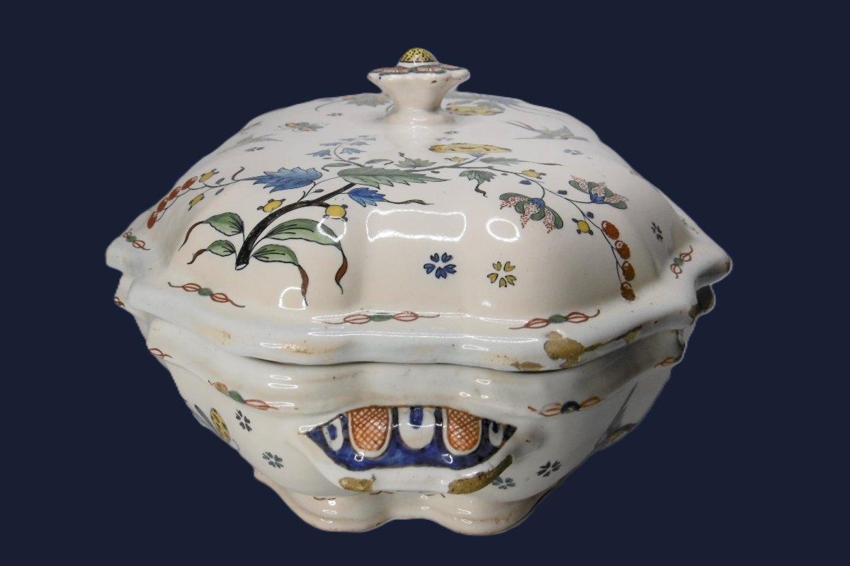 Rouen Earthenware Vegetable Dish With Flowered Hedge 18th Century-photo-8