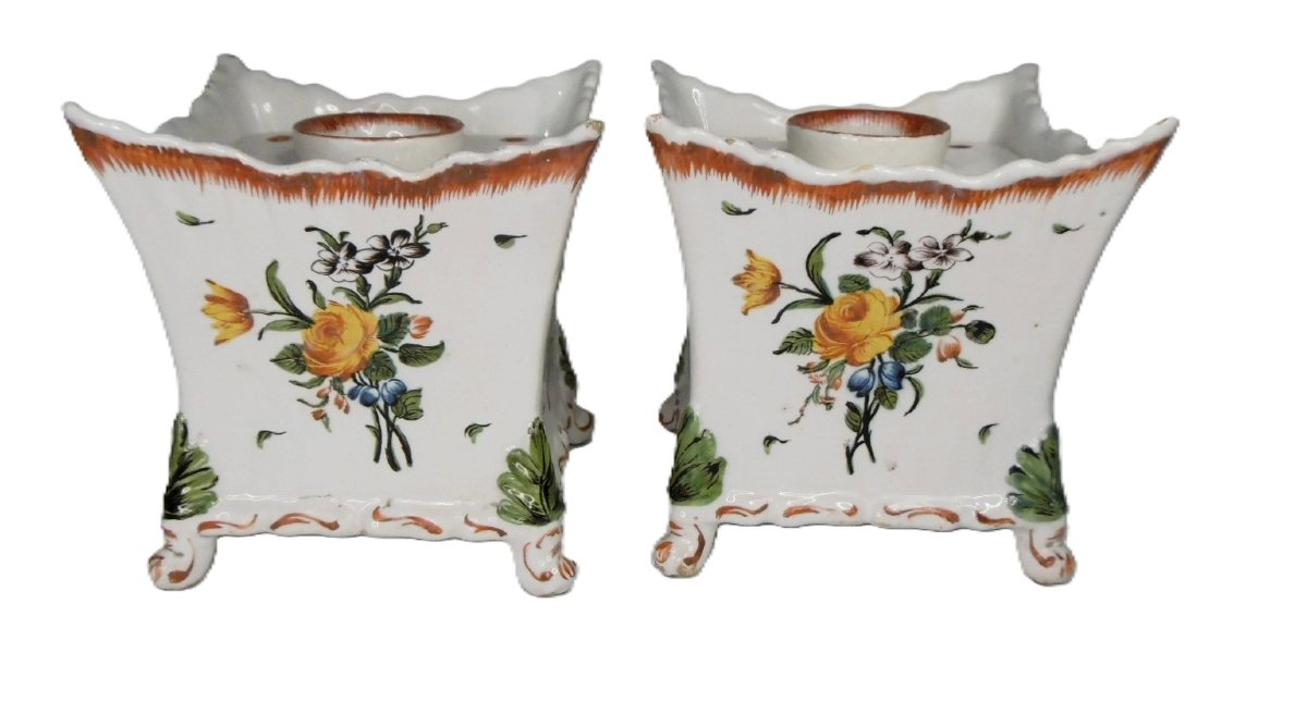 Sinceny Earthenware Pair Of Yellow Rose Bouquetieres From The 18th Century-photo-7