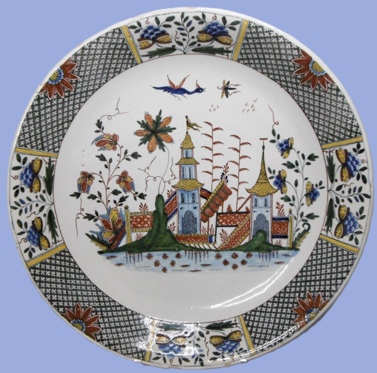 Rouen Earthenware Plate From The 18th Century, Marked Ga For Guillebaud
