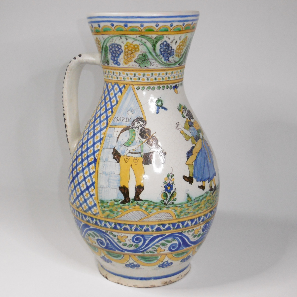 STOMFA  POSTHABAN GRAND PICHET DE MARIAGE EN FAIENCE MARQUE DATE 1760 D'EPOQUE XIXéme