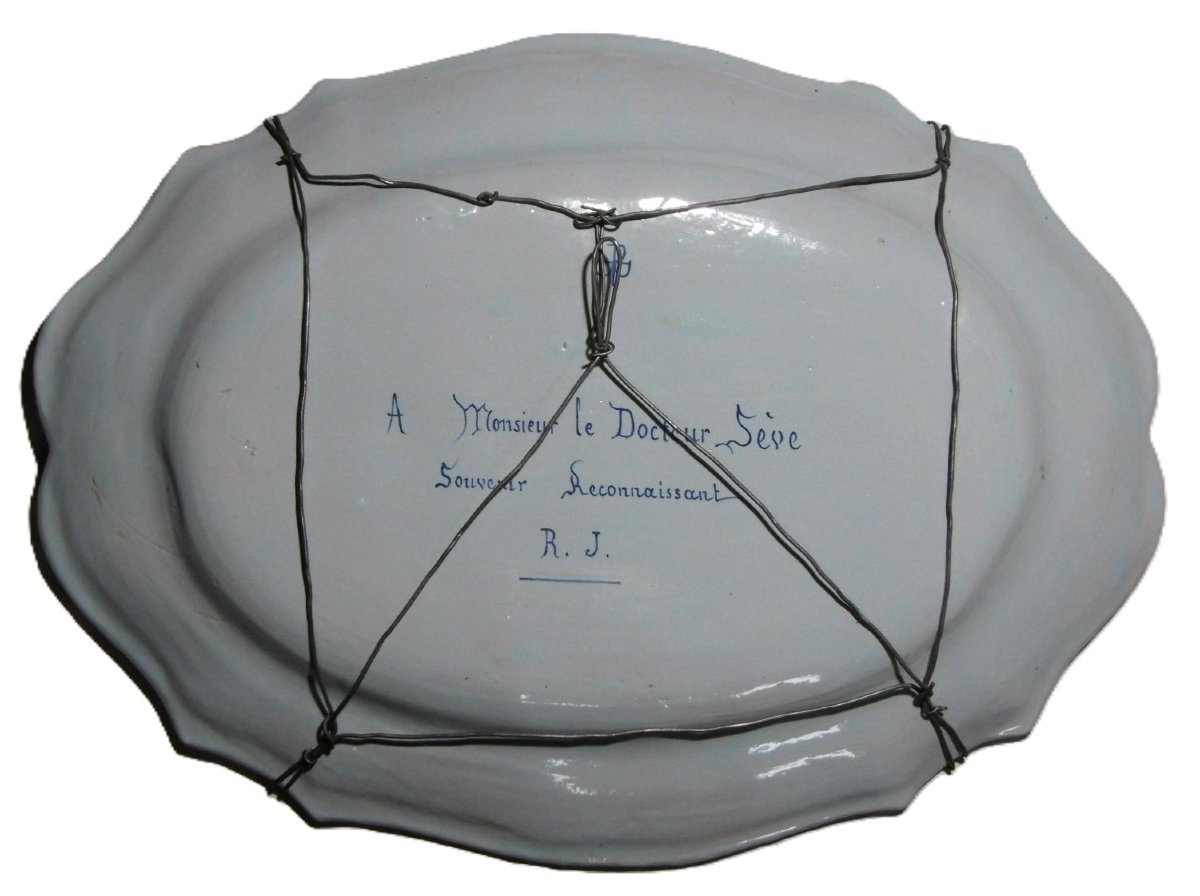 Quimper Earthenware Porquier Large (54cm) Platter With Dedication And Period Mark, 19th Century-photo-2