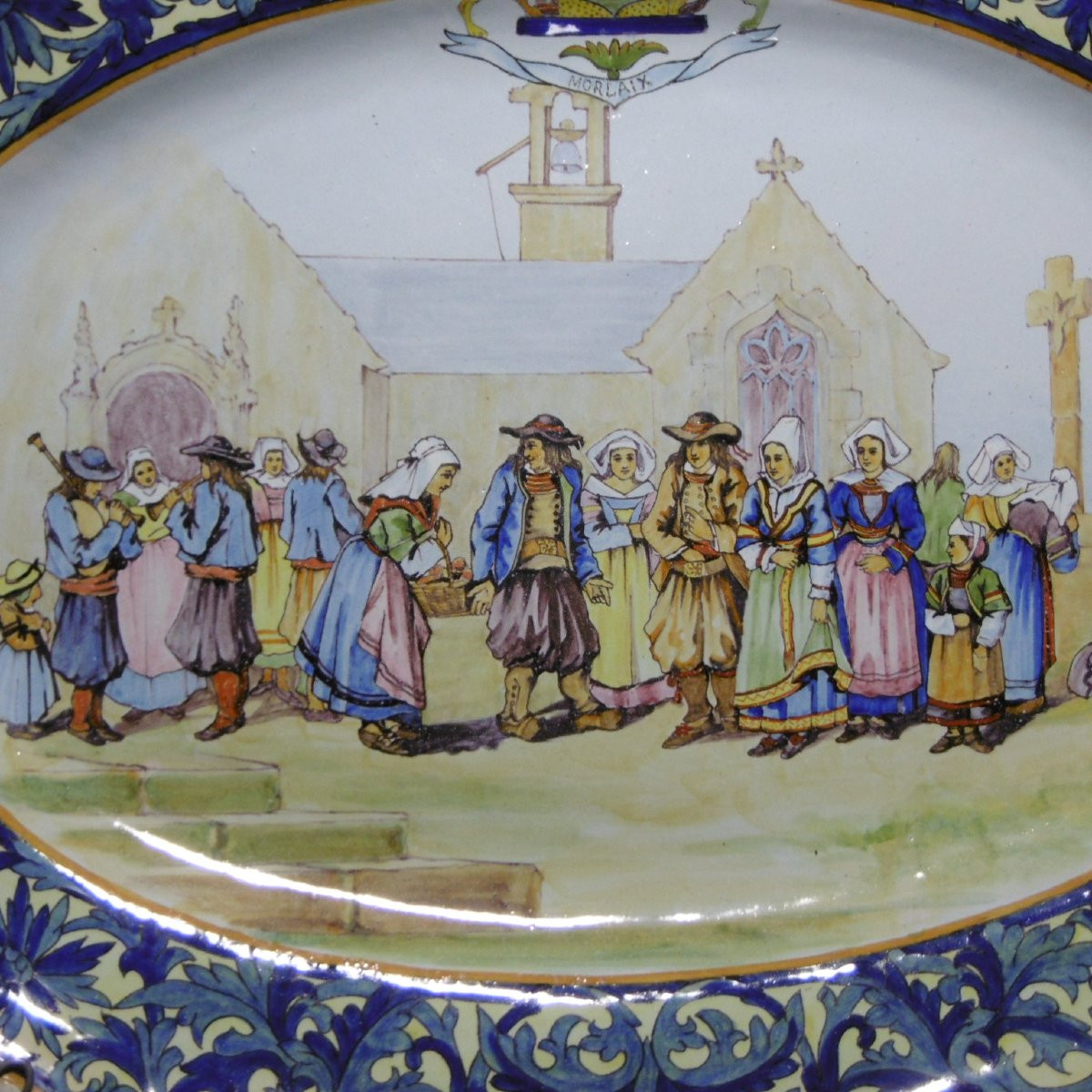 Quimper Earthenware Porquier Large (54cm) Platter With Dedication And Period Mark, 19th Century-photo-4