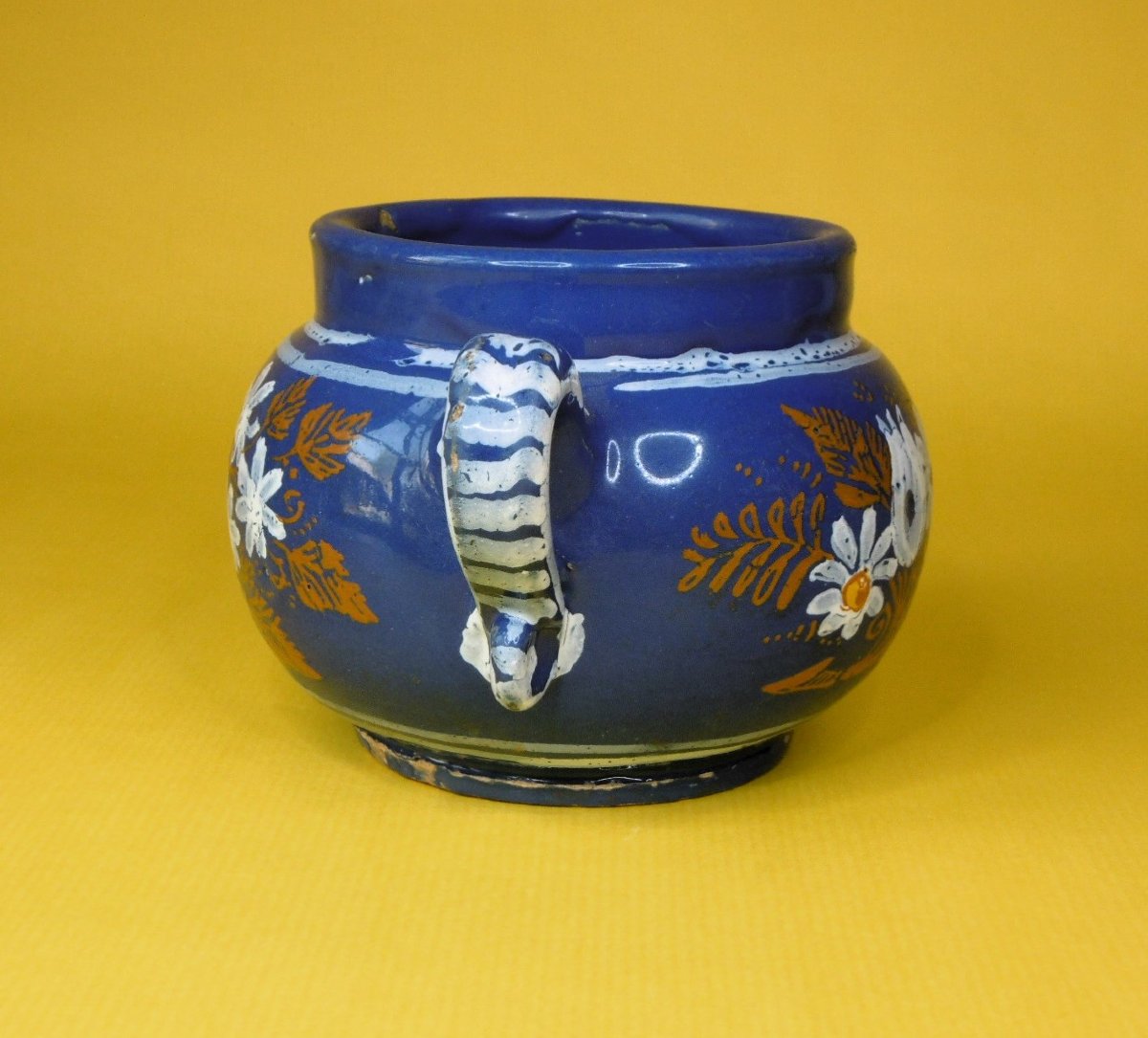 FAIENCE  DE NEVERS PETIT POT A FOND BLEU PERSAN XVIIéme SIECLE-photo-3