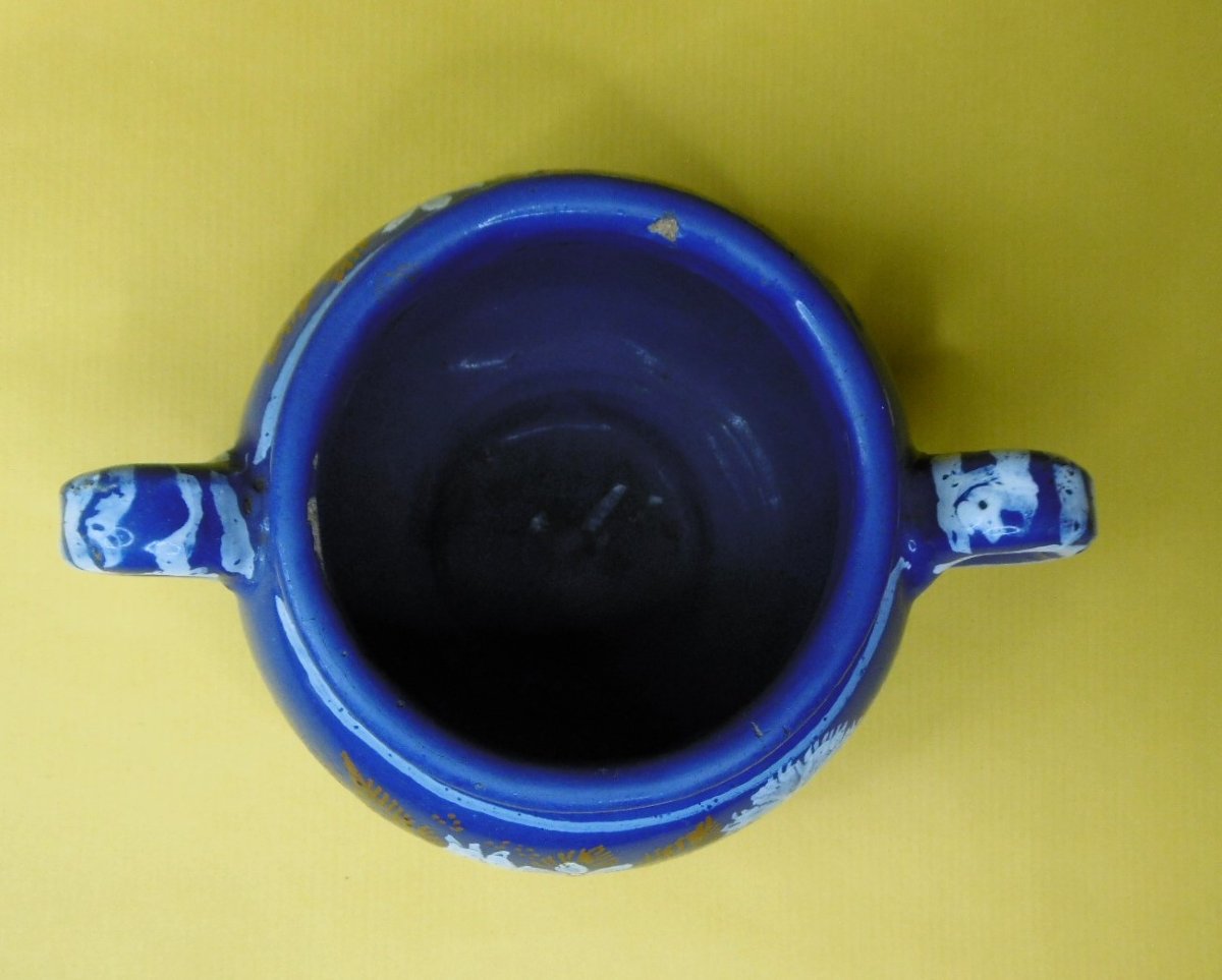 FAIENCE  DE NEVERS PETIT POT A FOND BLEU PERSAN XVIIéme SIECLE-photo-2