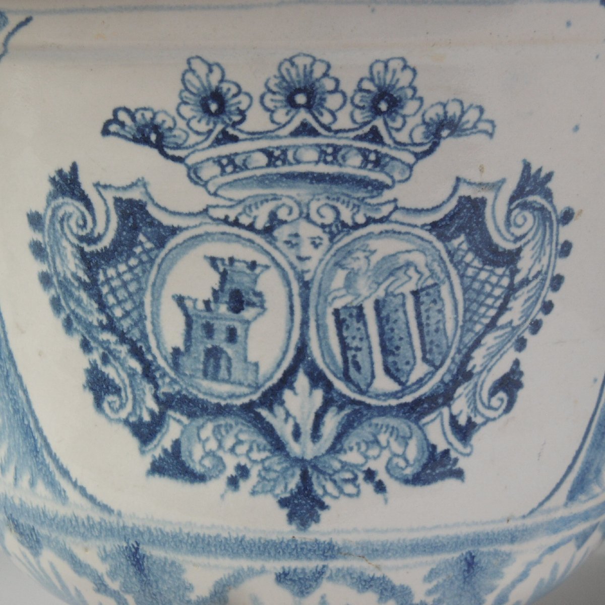 Dijon Faience Orange Vase Armorie Decor De Chasse Au Lievre d'Epoque XVIIIème Siecle-photo-4