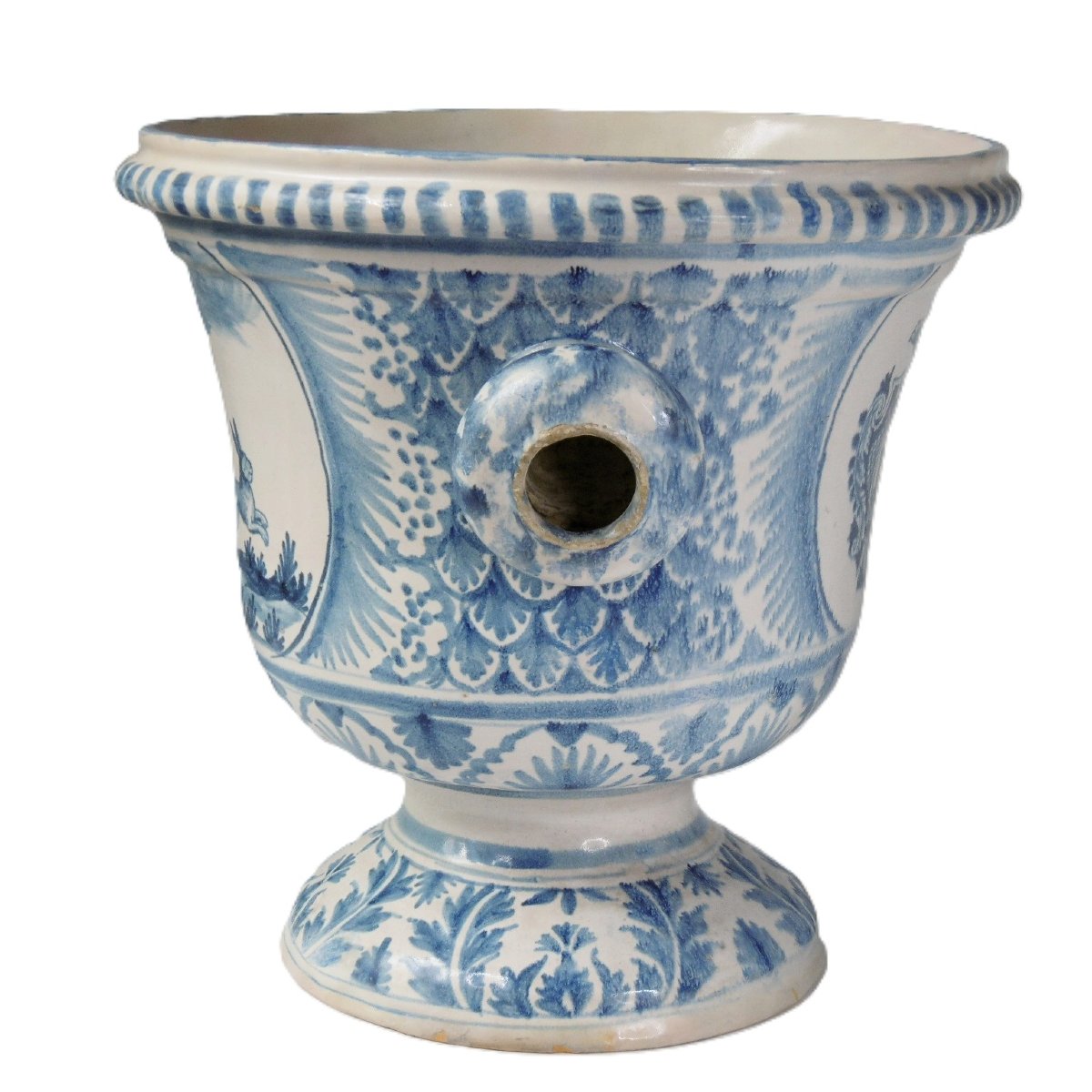Dijon Faience Orange Vase Armorie Decor De Chasse Au Lievre d'Epoque XVIIIème Siecle-photo-1