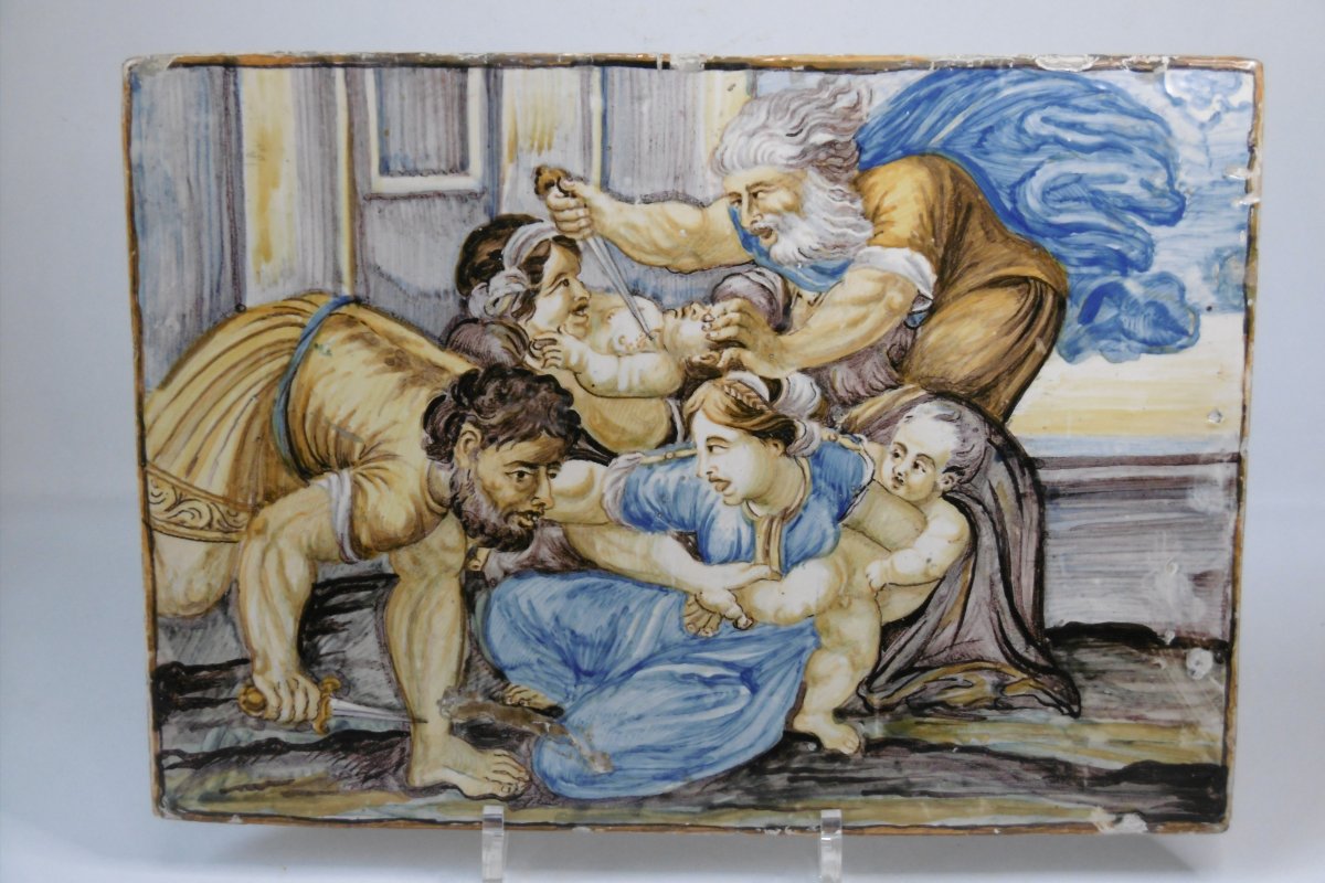 FAIENCE DE CASTELLI  GRANDE (32,5cm)PLAQUE DATEE 1694 D'EPOQUE XVIIéme SIECLE