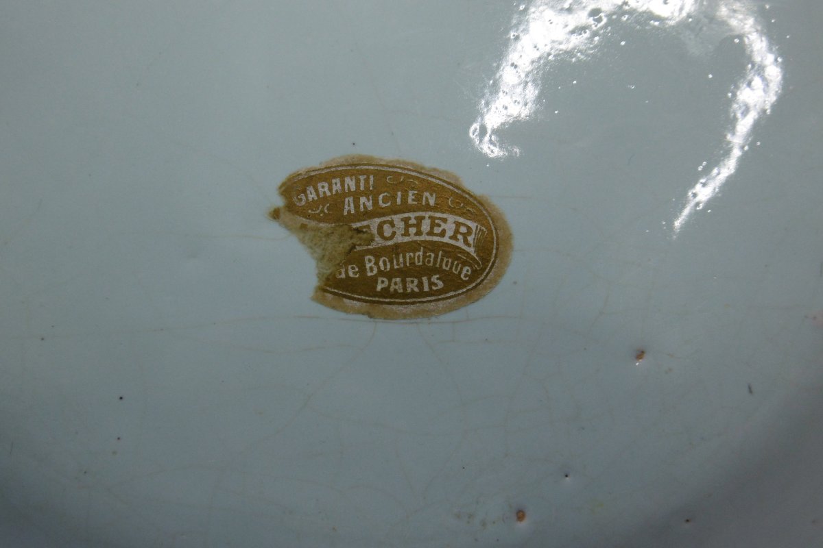 Rouen Ceramics: 18th-century "au Carquois" Wedding Plate, With Mark And Label-photo-3