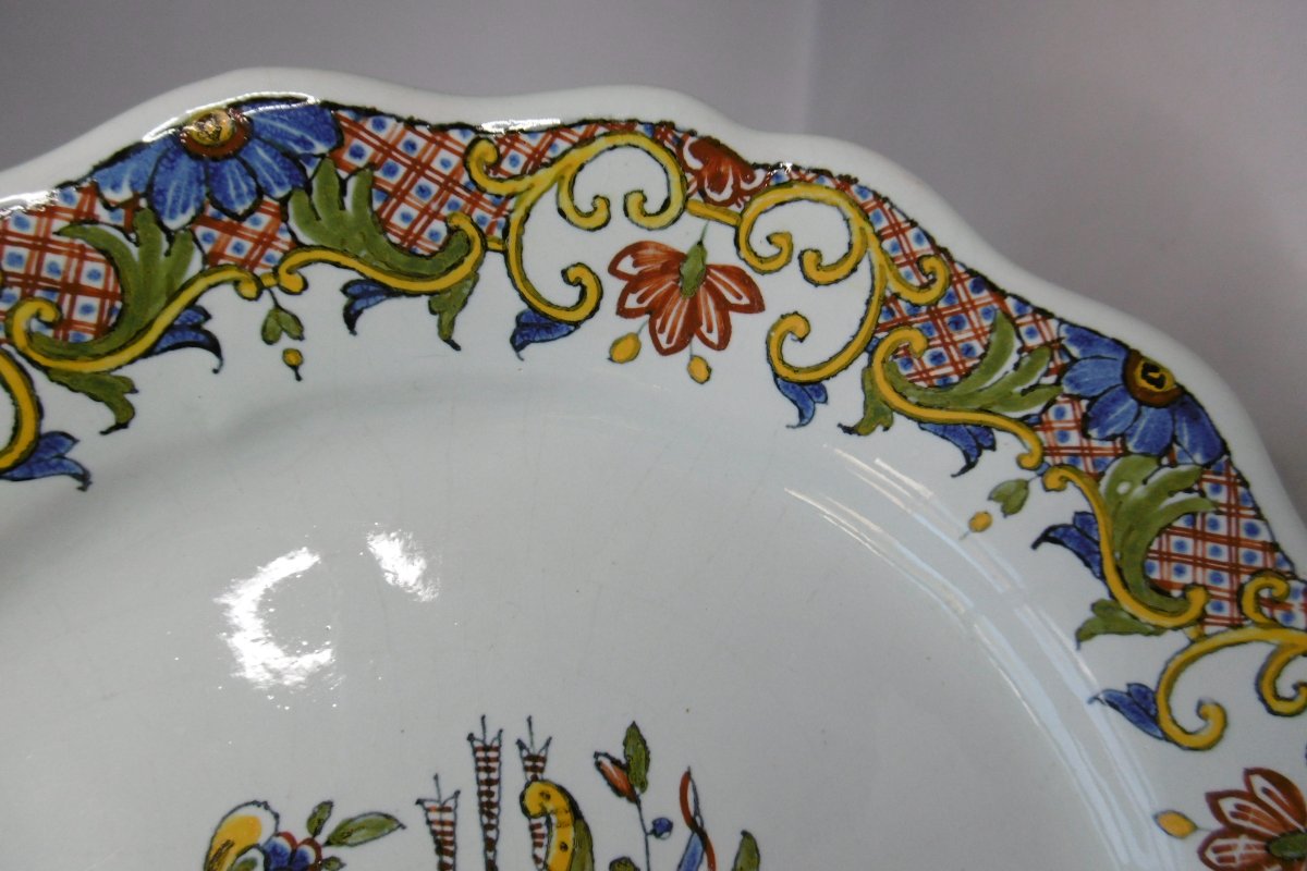 Rouen Ceramics: 18th-century "au Carquois" Wedding Plate, With Mark And Label-photo-4