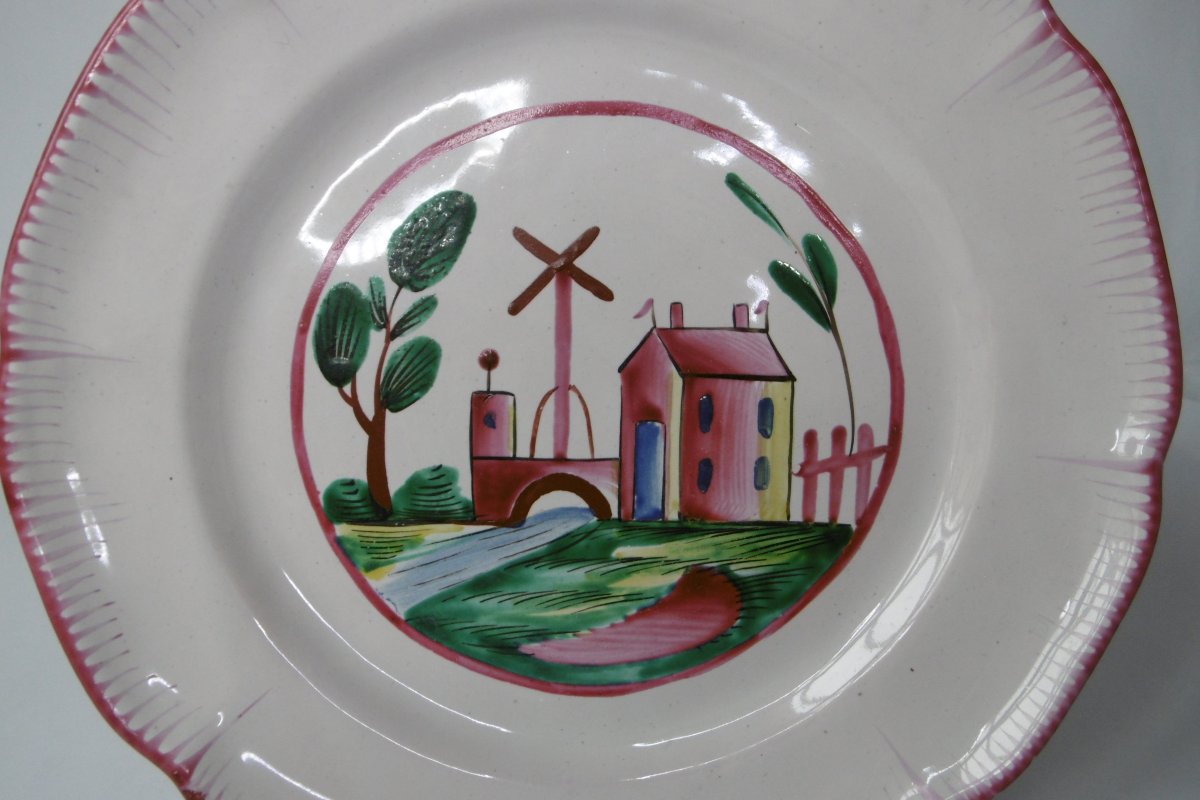 Faience Des Islettes Plate With Telegraph Motif, 19th Century-photo-2