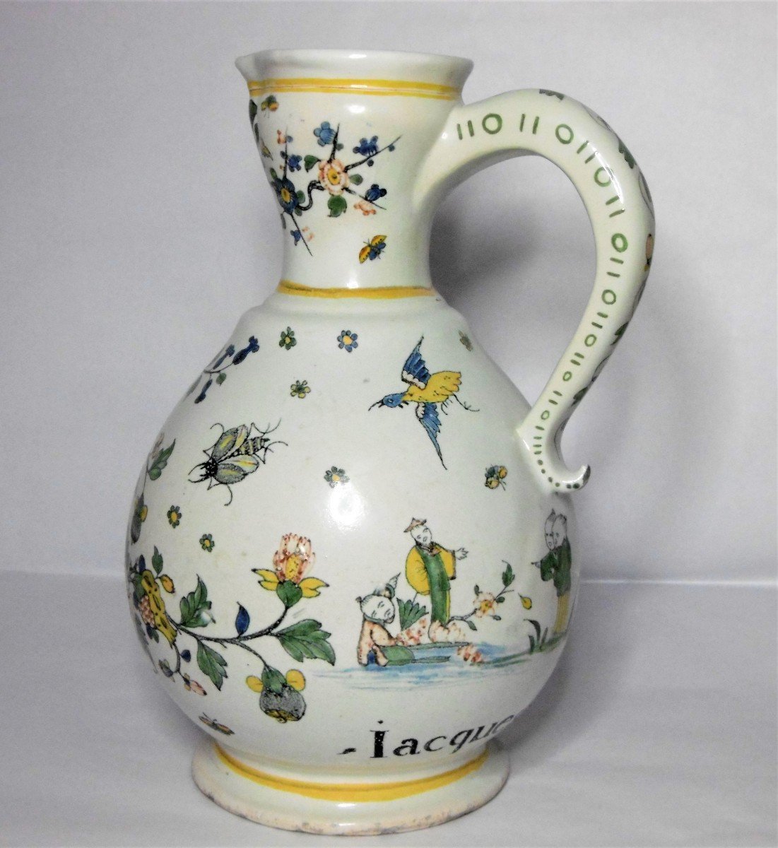 Rouen Patronymic Pitcher Jacques Mutel 1753 Ep. XVIIIth A Rocaille Decor And 6 Chinese-photo-3