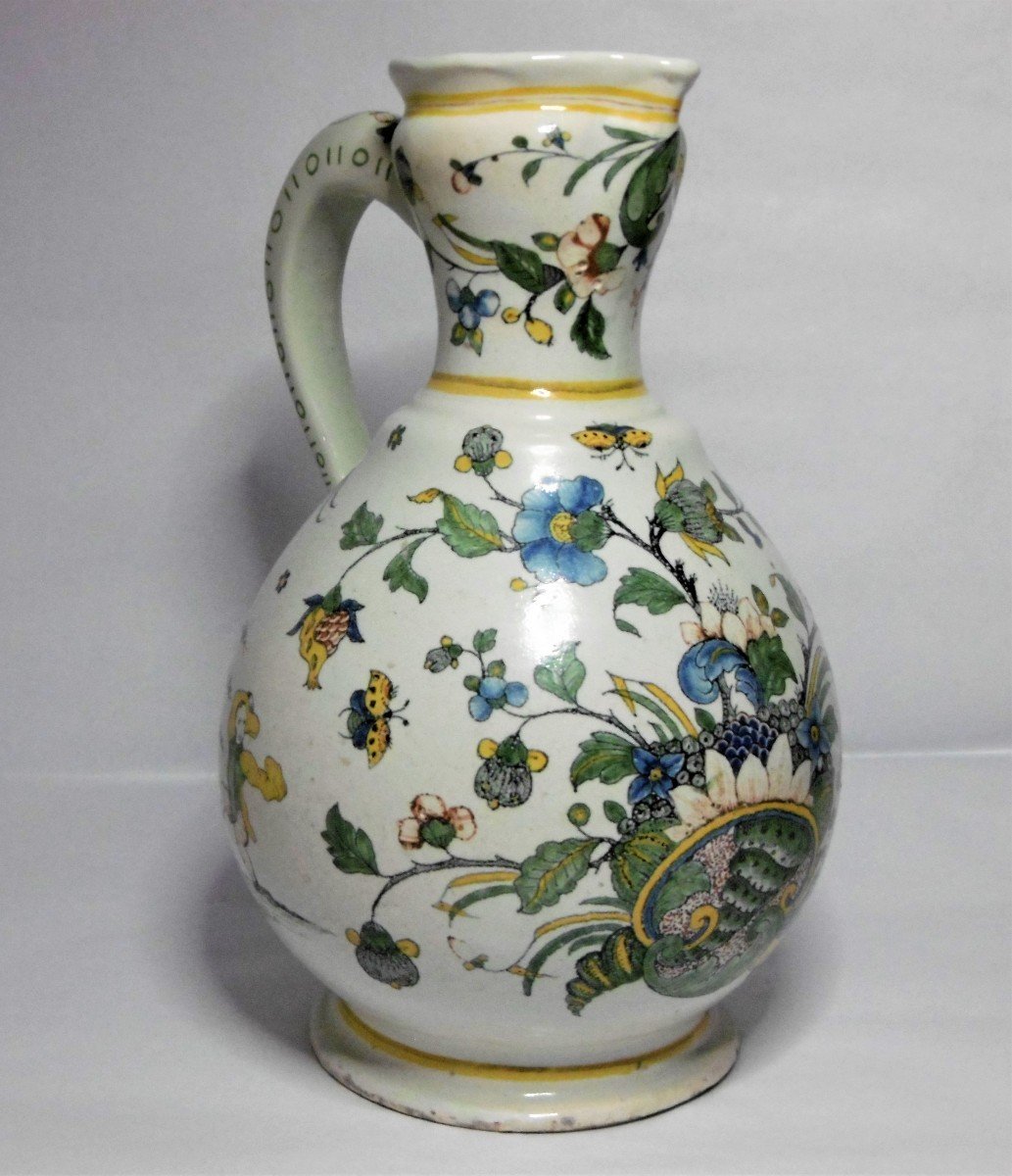 Rouen Patronymic Pitcher Jacques Mutel 1753 Ep. XVIIIth A Rocaille Decor And 6 Chinese-photo-3