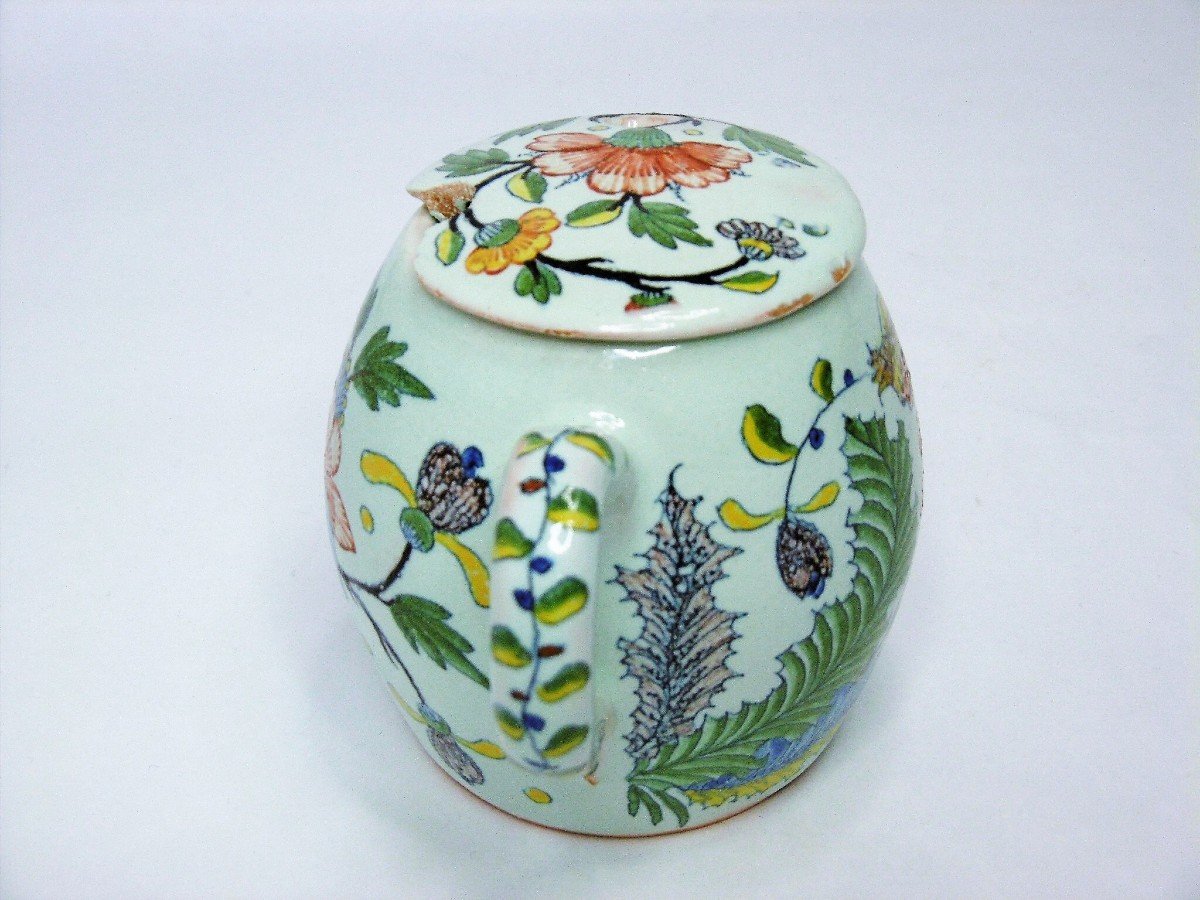 Faience From Rouen Mustard Pot With Exploded Pomegranate From The Eighteenth Century-photo-1