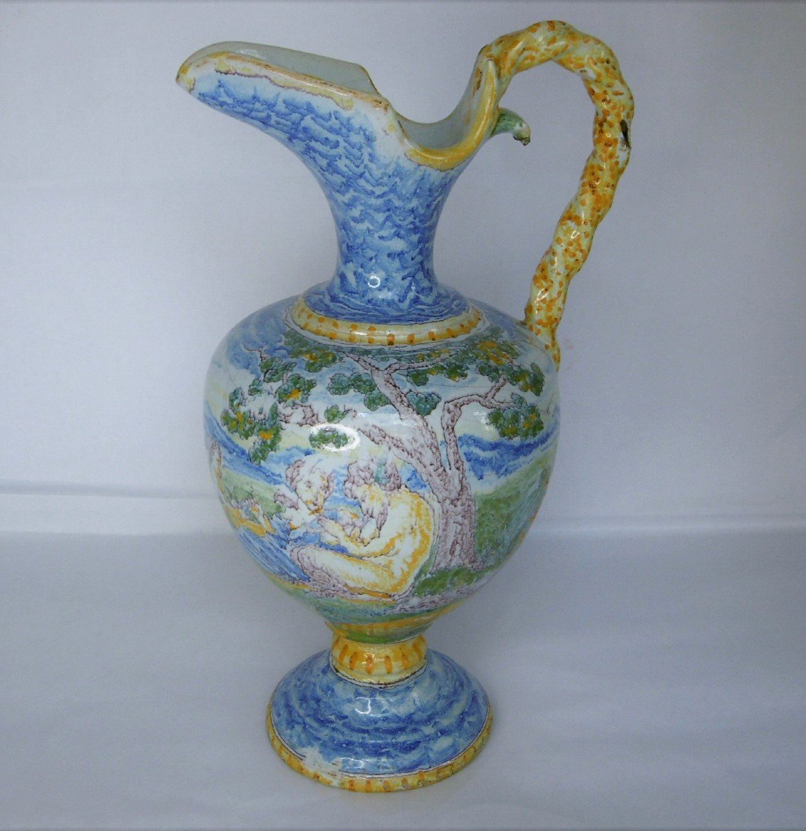 Nevers Earthenware With Wavy Blue Background, XIXth Century Ewer-photo-3