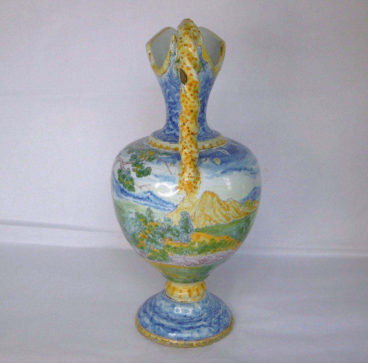 Nevers Earthenware With Wavy Blue Background, XIXth Century Ewer-photo-2