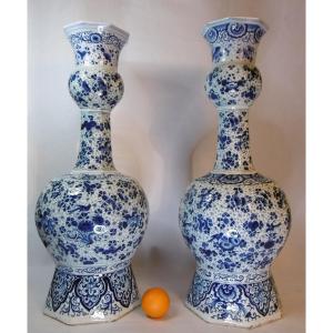 Delft Paire De Tres Grands Vases Marques Fin XVIIIéme Siecle