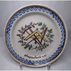 Patronymic And Masonic Plate In Roanne Earthenware, 18th Century