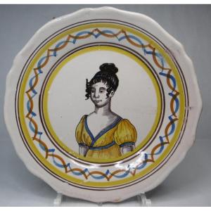 Faience From Nevers Or Quimper Plate With Portrait Of Empress Josephine From 19th Century