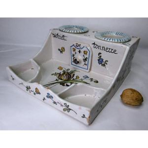 Revolutionary Inkwell In Faience From Ancy Le Franc From The 18th Century