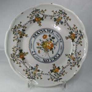 Sinceny Plate Dated 1780 Surname Coulon XVIIIth Century