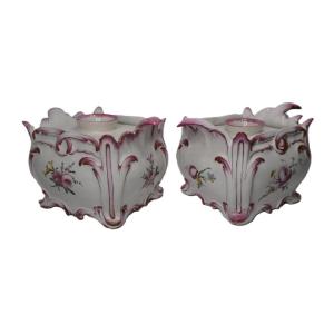 Strasbourg Joseph Hannong Pair Of Fine Flowers Jardiniere From 18th Century Period, Marked