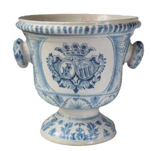 FAIENCE DE DIJON VASE A ORANGER ARMORIE  DECOR DE CHASSE AU LIEVRE D'EPOQUE XVIIIème SIECLE