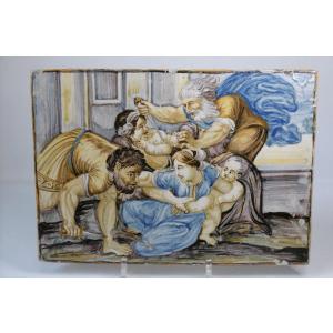 FAIENCE DE CASTELLI GRANDE (32,5cm)PLAQUE DATEE 1694 D'EPOQUE XVIIéme SIECLE
