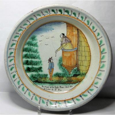 Faience De Tours Plat A Decor From The Legend Of Saint Pou Ep.xixth Century