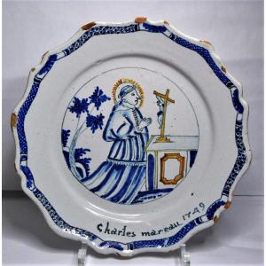 Patronymic Plate Charles Mareau In Earthenware From La Rochelle, Eighteenth Century Period