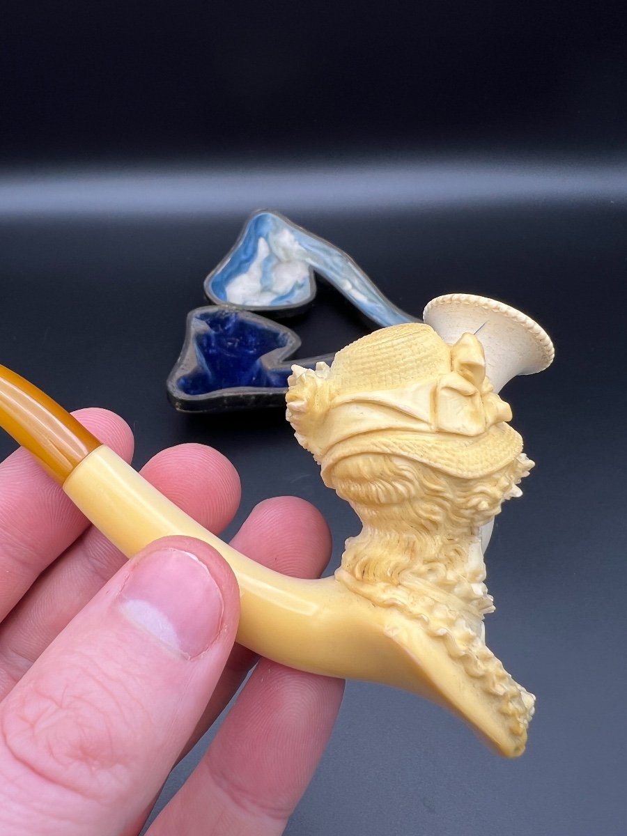 Meerschaum Pipe, With A Carved Woman's Head - 19th Century-photo-3