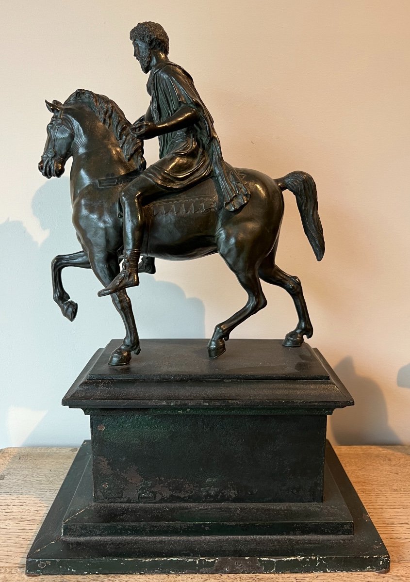 Equestrian Statue Of Marcus Aurelius In Patinated Bronze From The Grand Tour Period - 19th Century-photo-1