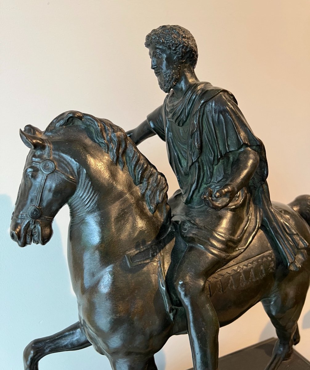 Equestrian Statue Of Marcus Aurelius In Patinated Bronze From The Grand Tour Period - 19th Century-photo-2