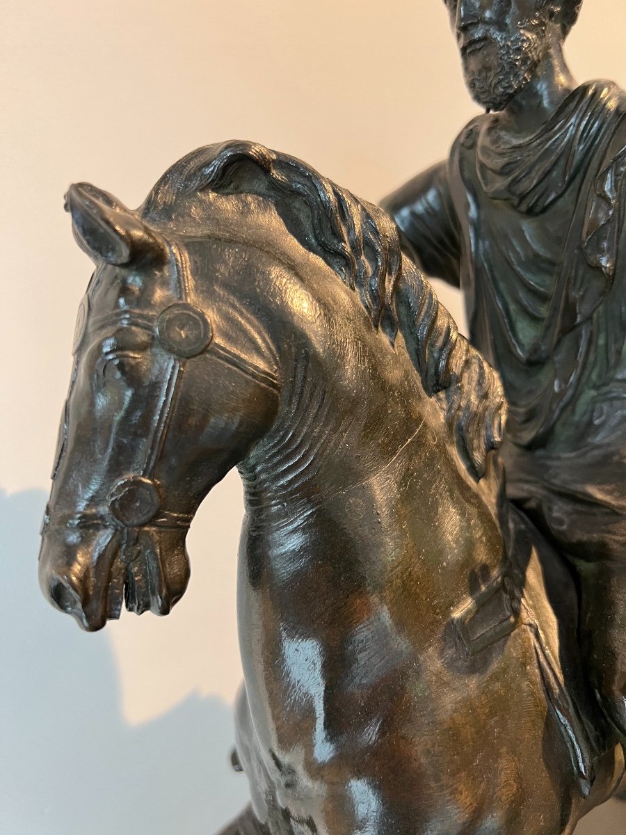 Equestrian Statue Of Marcus Aurelius In Patinated Bronze From The Grand Tour Period - 19th Century-photo-3