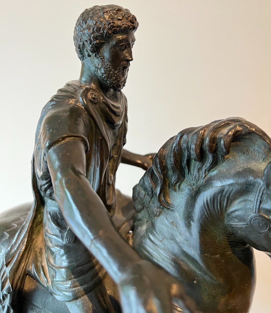 Equestrian Statue Of Marcus Aurelius In Patinated Bronze From The Grand Tour Period - 19th Century-photo-7