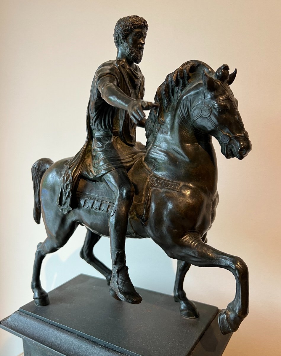Equestrian Statue Of Marcus Aurelius In Patinated Bronze From The Grand Tour Period - 19th Century