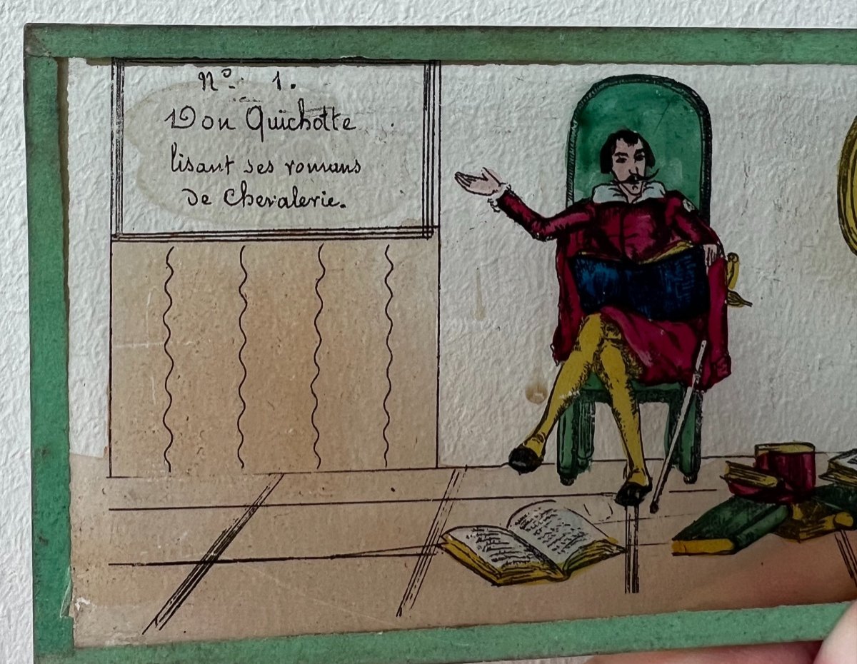 Set Of Fifteen Painted Glass Slides With The Story Of Don Quichot - French - 19th Century-photo-3