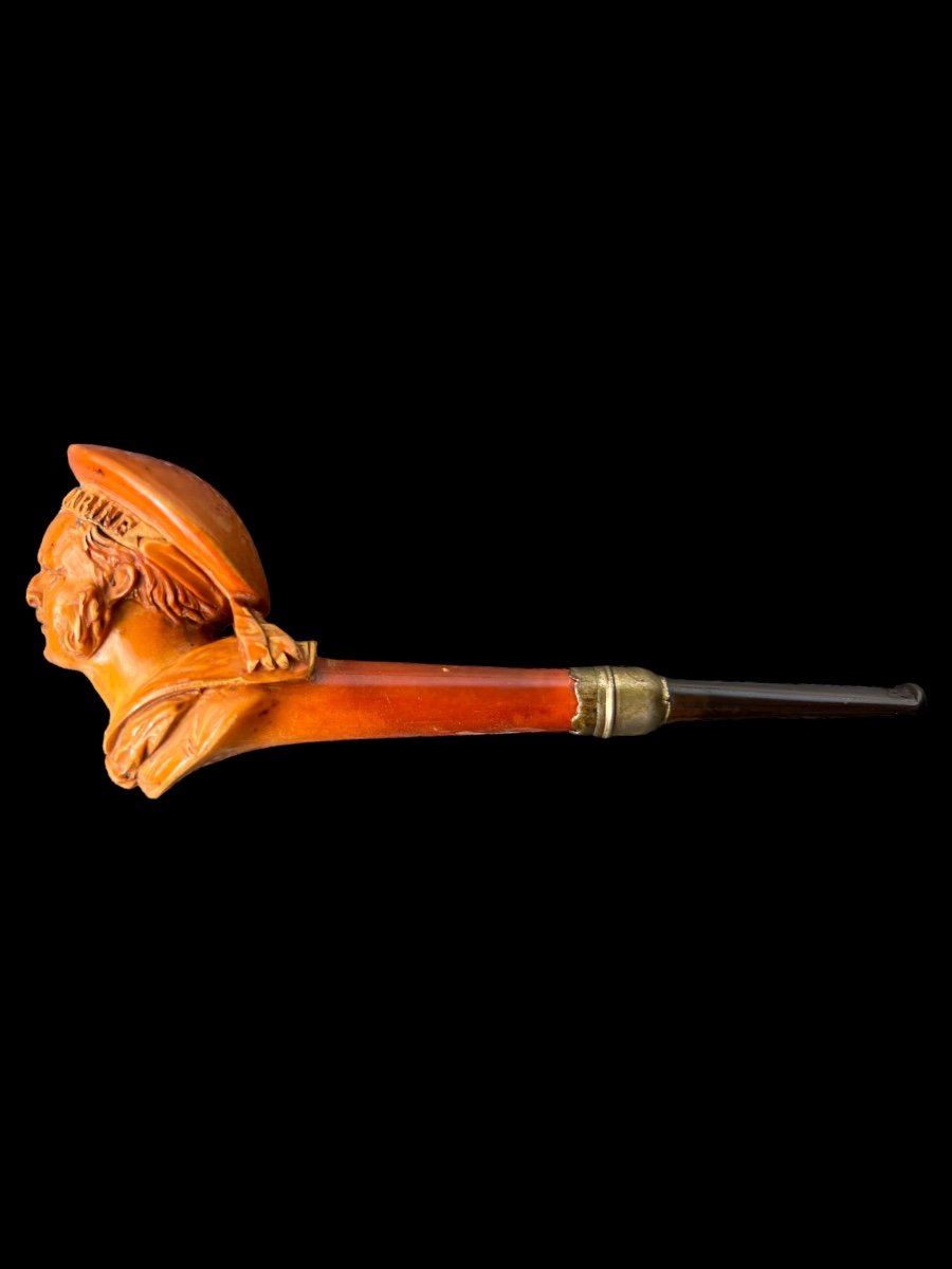 Superbe Pipe De Tabac En écume De Mer Avec Une Tête D’une marine sculpté - début 20e siècle-photo-1