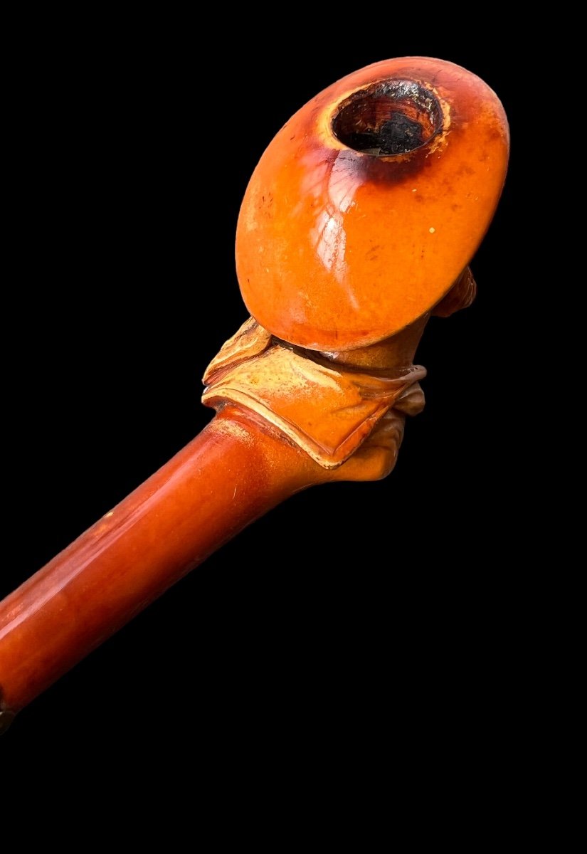 Superbe Pipe De Tabac En écume De Mer Avec Une Tête D’une marine sculpté - début 20e siècle-photo-3