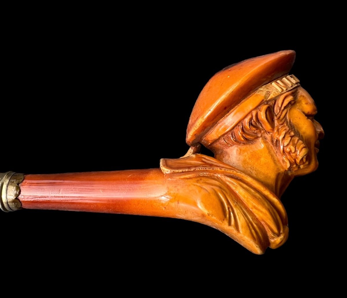 Superbe Pipe De Tabac En écume De Mer Avec Une Tête D’une marine sculpté - début 20e siècle-photo-4