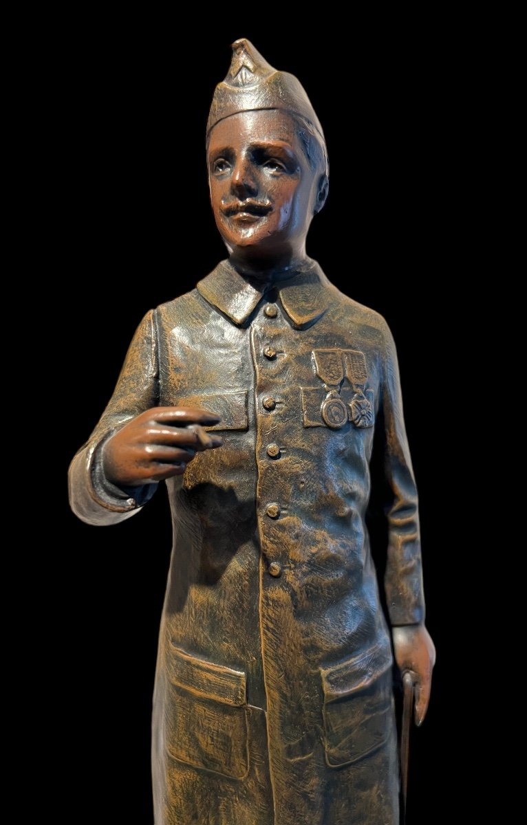 Statue En Bronze d'Un Soldat ‘La Promenade’ , Première Guerre Mondiale - Début Du 20e Siècle-photo-1