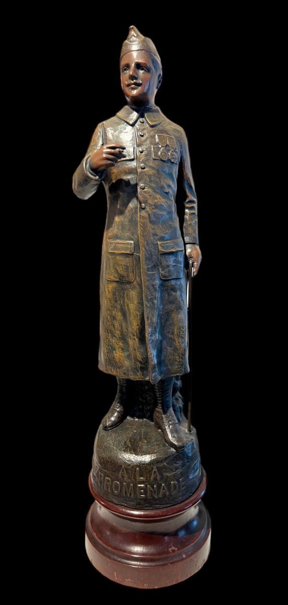 Statue En Bronze d'Un Soldat ‘La Promenade’ , Première Guerre Mondiale - Début Du 20e Siècle