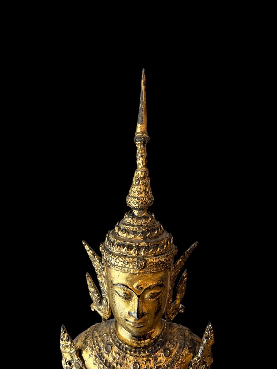 Très Grand Bouddha Thaïlandais En Bronze Doré 'rattanakosin' - Thaïlande - Fin Du 19ème Siècle-photo-2